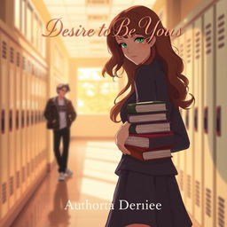 A romantic book cover illustration featuring a blurred school hallway bathed in warm afternoon light filtering through high windows, creating a cozy atmosphere with muted pastel lockers in the background
