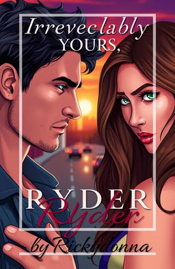 A captivating book cover illustration featuring a man and a woman facing each other with intense love-hate glances, showcasing their emotional struggle