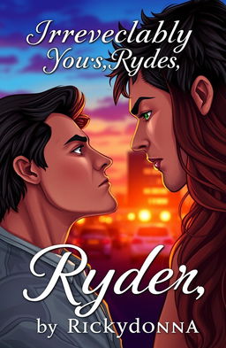 A captivating book cover illustration featuring a man and a woman facing each other with intense love-hate glances, showcasing their emotional struggle
