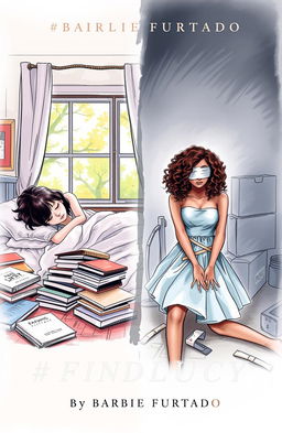 A professional sketch style image depicting a book cover that contrasts a serene and a tense scene