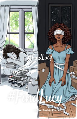 A professional sketch style illustration depicting a book cover divided into two distinct scenes that blend seamlessly
