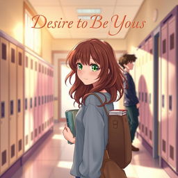 A beautifully illustrated book cover depicting a cozy school hallway with blurred backgrounds, featuring muted pastel lockers and warm afternoon light streaming through high windows