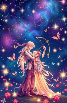 A beautifully illustrated scene depicting a zodiac fantasy love story