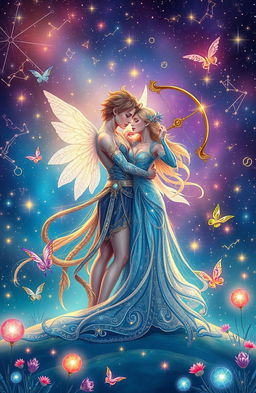 A beautifully illustrated scene depicting a zodiac fantasy love story