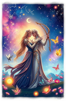 A beautifully illustrated scene depicting a zodiac fantasy love story