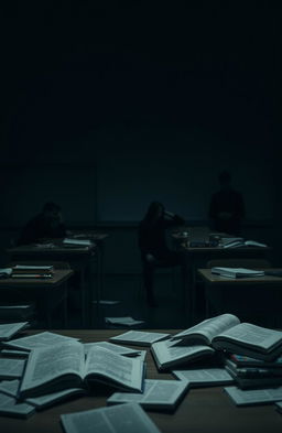 A somber and introspective scene depicting the struggles of high school students facing academic stress and emotional turmoil