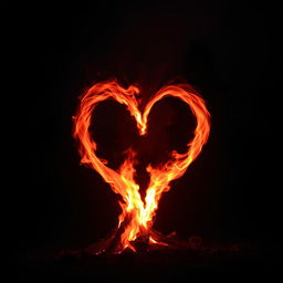 A captivating scene featuring glowing flames in a heart shape, radiating a mystical illumination against a dark backdrop