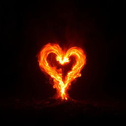 A captivating scene featuring glowing flames in a heart shape, radiating a mystical illumination against a dark backdrop