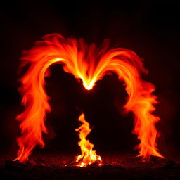A captivating scene featuring glowing flames in a heart shape, radiating a mystical illumination against a dark backdrop