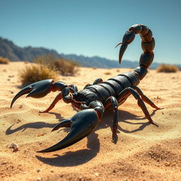 A detailed and realistic depiction of a scorpion in its natural habitat, showcasing the intricate details of its exoskeleton, pincers, and stinger