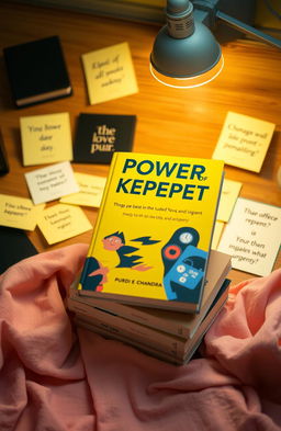 A stack of books featuring 'The Power of Kepepet' by Purdi E
