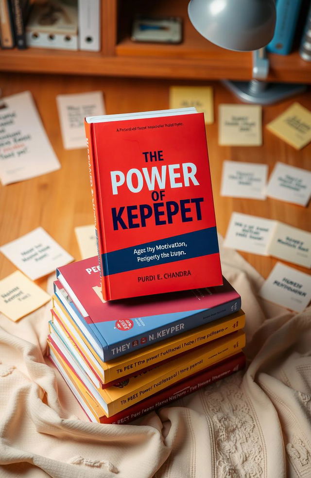 A stack of books featuring 'The Power of Kepepet' by Purdi E