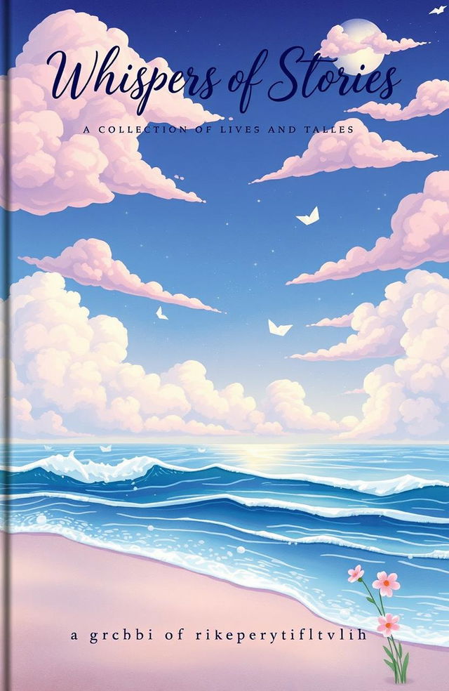 An enchanting book cover titled 'Whispers of Stories: A Collection of Lives and Tales' featuring a dreamy ocean theme