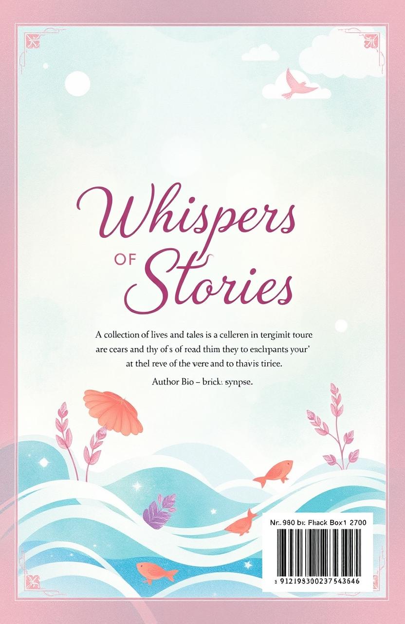 A beautifully designed back cover for a book titled 'Whispers of Stories: A Collection of Lives and Tales'