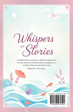 A beautifully designed back cover for a book titled 'Whispers of Stories: A Collection of Lives and Tales'