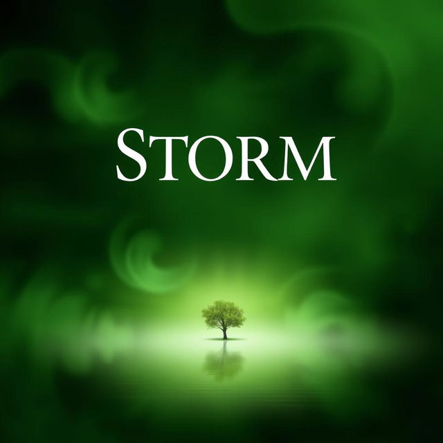 A captivating book cover design featuring a rich green background that symbolizes both storm and peace