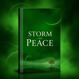 A captivating book cover design featuring a rich green background that symbolizes both storm and peace