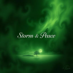 A captivating book cover design featuring a rich green background that symbolizes both storm and peace