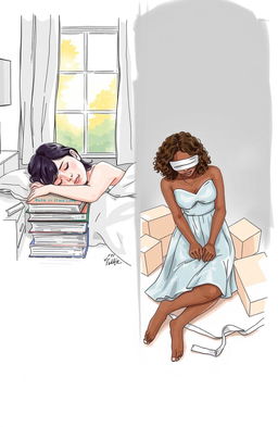 A professional sketch with fine trace illustrating a contrasting scene for a book cover titled '#FindLucy' by Barbie Furtado