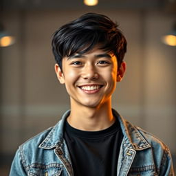 A modern, stylish profile picture of a young adult with short dark hair and a friendly smile
