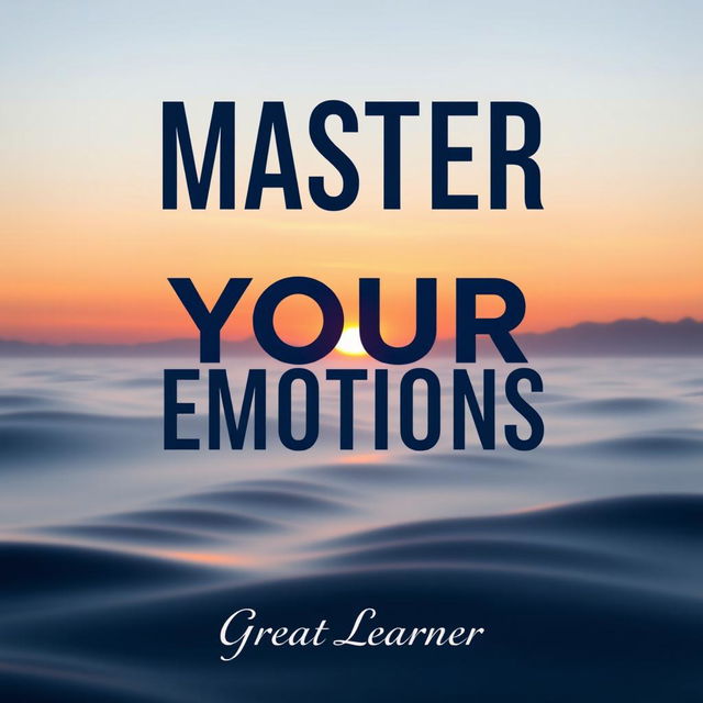 A book cover for 'Master Your Emotions' by Great Learner, featuring a serene landscape with a tranquil sunset, symbolizing emotional balance and self-awareness