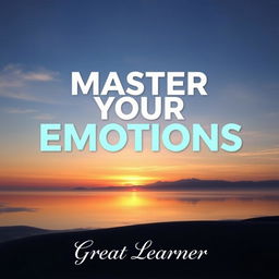 A book cover for 'Master Your Emotions' by Great Learner, featuring a serene landscape with a tranquil sunset, symbolizing emotional balance and self-awareness