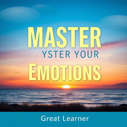 A book cover for 'Master Your Emotions' by Great Learner, featuring a serene landscape with a tranquil sunset, symbolizing emotional balance and self-awareness