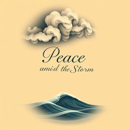 A captivating book cover design featuring a rich beige background that artistically represents both storm and peace, blending swirling clouds with gentle waves to symbolize the contrast between turmoil and tranquility