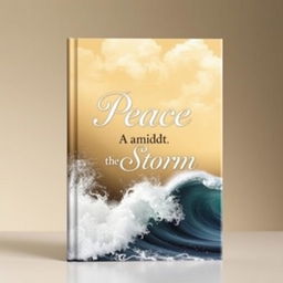 A captivating book cover design featuring a rich beige background that artistically represents both storm and peace, blending swirling clouds with gentle waves to symbolize the contrast between turmoil and tranquility