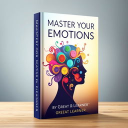 A book cover for 'Master Your Emotions' by Great Learner, showcasing a striking visual of a human silhouette filled with colorful, swirling patterns representing various emotions like joy, sadness, anger, and tranquility