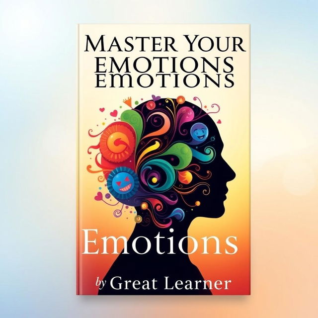 A book cover for 'Master Your Emotions' by Great Learner, showcasing a striking visual of a human silhouette filled with colorful, swirling patterns representing various emotions like joy, sadness, anger, and tranquility