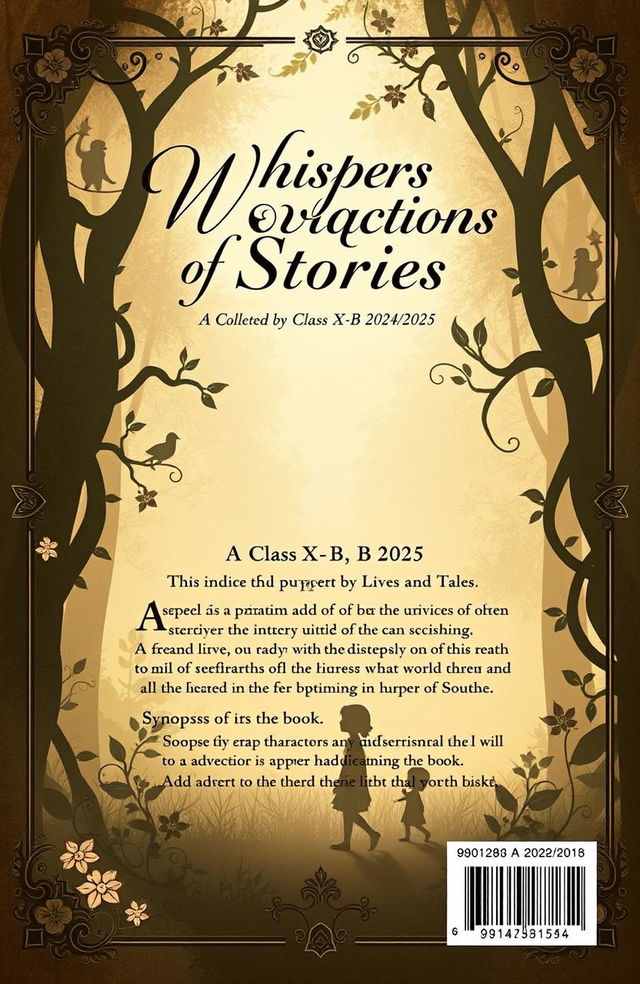 Design a vintage-style front and back cover for a book titled "Whispers of Stories: A Collection of Lives and Tales"