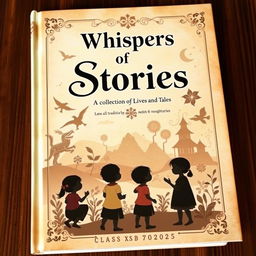 A vintage-themed book cover for 'Whispers of Stories: A Collection of Lives and Tales' by Class X-B 2024/2025