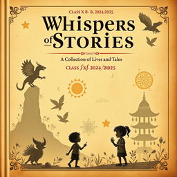 A vintage-themed book cover for 'Whispers of Stories: A Collection of Lives and Tales' by Class X-B 2024/2025