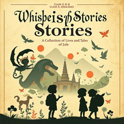 A vintage-themed book cover for 'Whispers of Stories: A Collection of Lives and Tales' by Class X-B 2024/2025