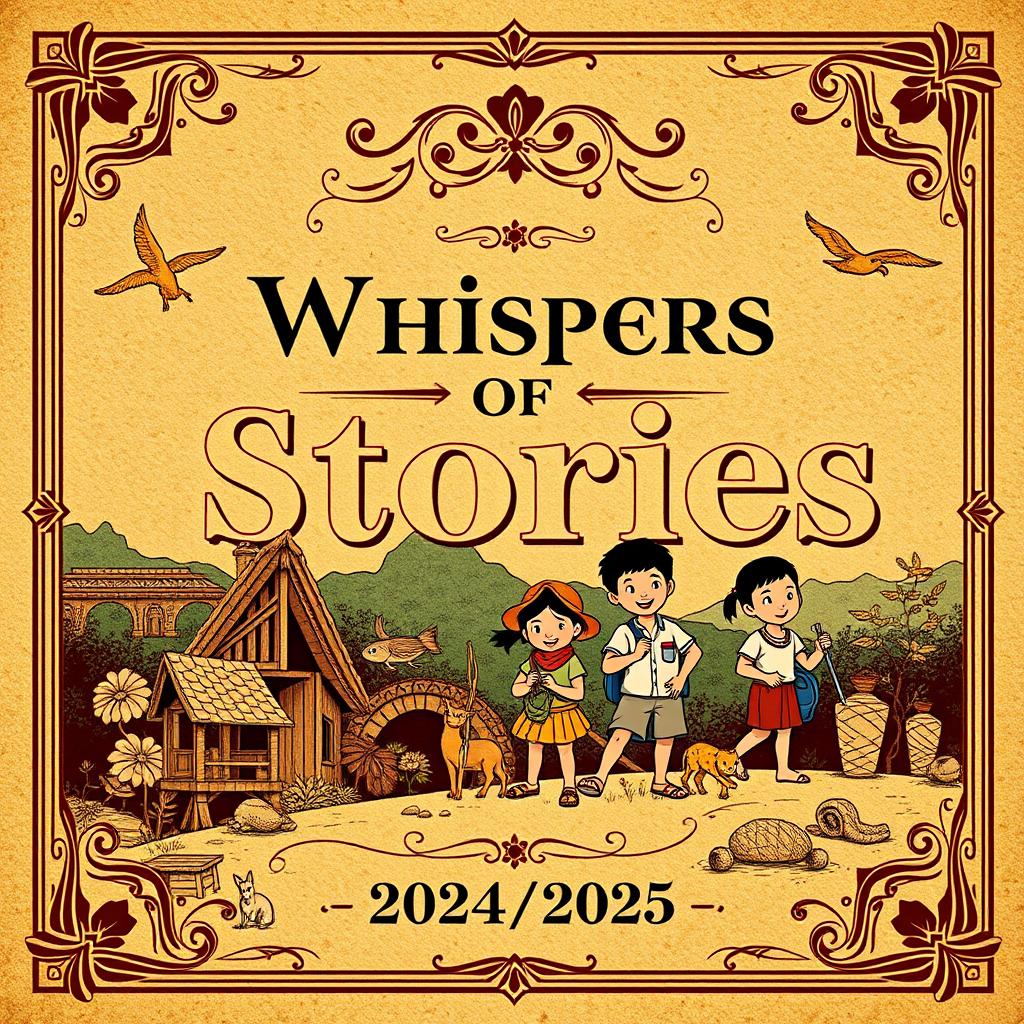 A vintage-themed book cover design for "Whispers of Stories: A Collection of Lives and Tales"