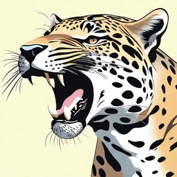 An illustration of a roaring jaguar in profile, prominently showcasing its sharp teeth.