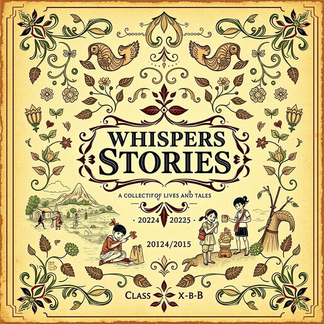 A vintage-themed book cover design for "Whispers of Stories: A Collection of Lives and Tales"