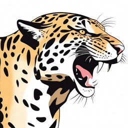 An illustration of a roaring jaguar in profile, prominently showcasing its sharp teeth.