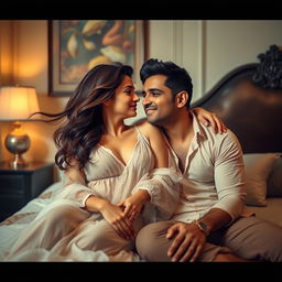 A tasteful representation of two famous Indian celebrities, Anushka Sharma and Mahendra Singh Dhoni, showcasing their chemistry in an artistic and sensual manner