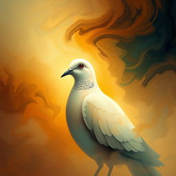 An abstract depiction of a contemplative dove set against a dynamic foreground-background theme