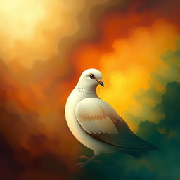 An abstract depiction of a contemplative dove set against a dynamic foreground-background theme