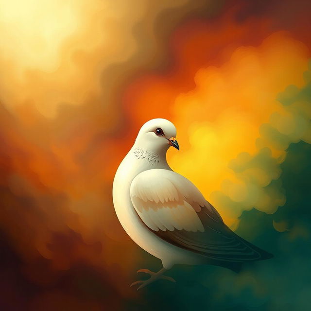 An abstract depiction of a contemplative dove set against a dynamic foreground-background theme