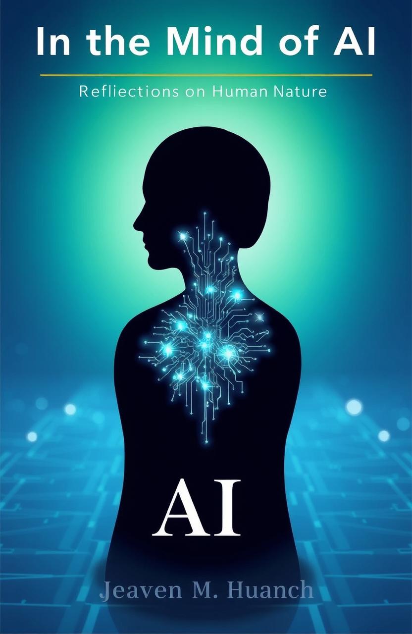 A visually captivating book cover for 'In the Mind of AI: Reflections on Human Nature'