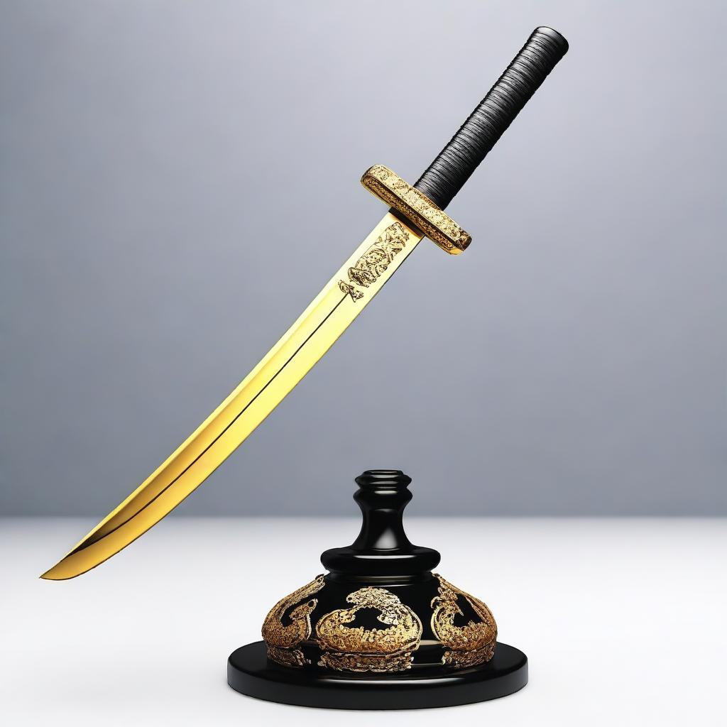 Generate a stunning image of a golden katana