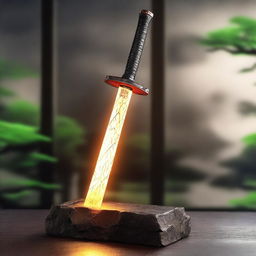 Generate an image of a unique katana that harnesses the power of thunder