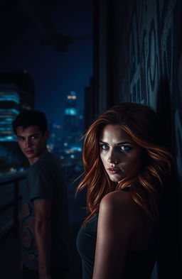 In a dark, atmospheric urban setting, a young man named Ryan Rossi stands brooding against a graffiti-covered wall, his expression a mix of determination and vulnerability