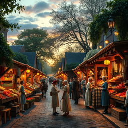 A visually stunning scene that transports viewers into the past, showcasing a vibrant and bustling street market from the 18th century