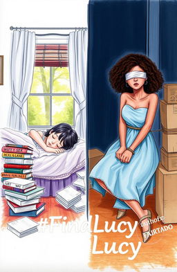 A professional sketch with fine trace depicting a split scene for a book cover