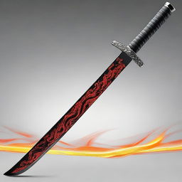 Generate an image of a majestic katana with an obsidian edge, with a pulsing vein of lava illuminating its core